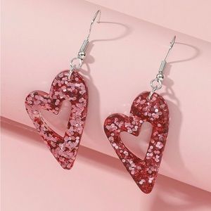 Pink Glitter Heart Drop Earrings